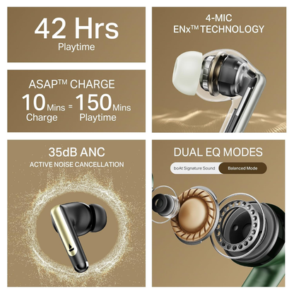 Boat Airdopes 141 Elite ANC, ANC(~35dB), 4Mics ENx Tech, 42H Battery, Fast Charge Wireless Earphones with mic